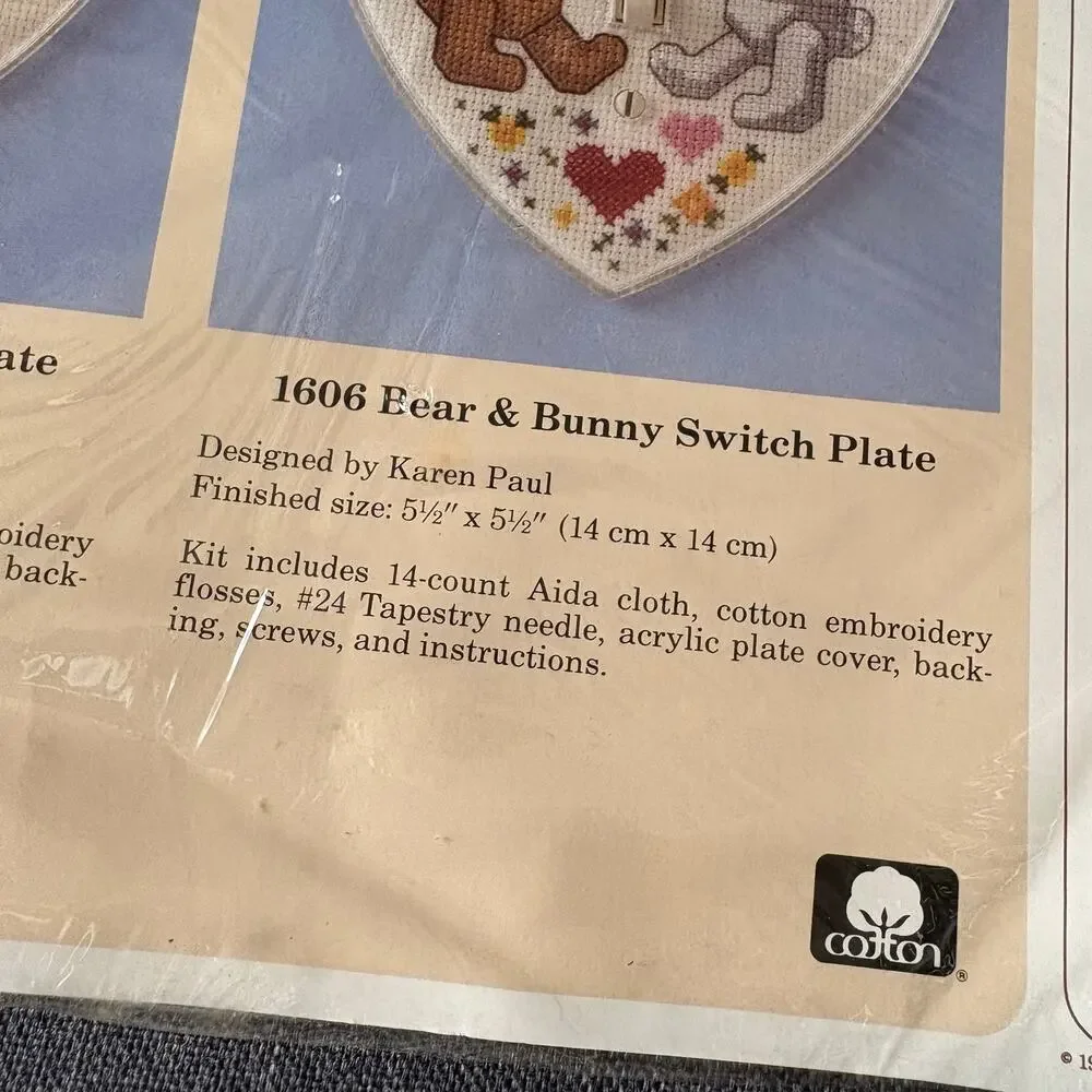 Bear & Bunny Switch Plate Vintage Counted Cross Stitch Kit The Creative Circle
